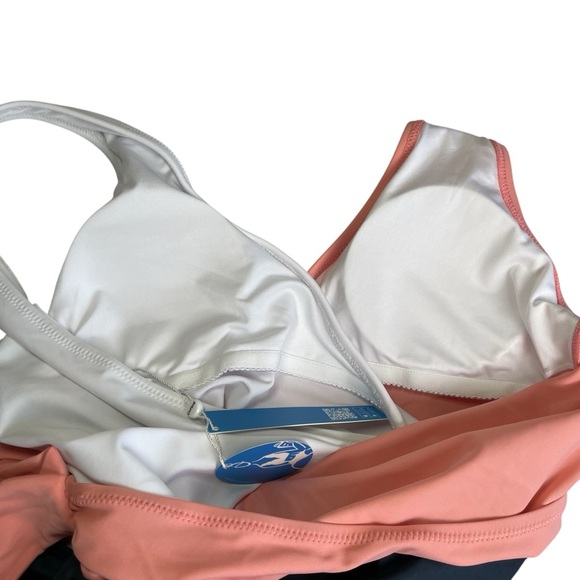 CUPSHE Women's Knotted Color Block One Piece Swimsuit Small White Peach Navy NWT - Picture 11 of 16